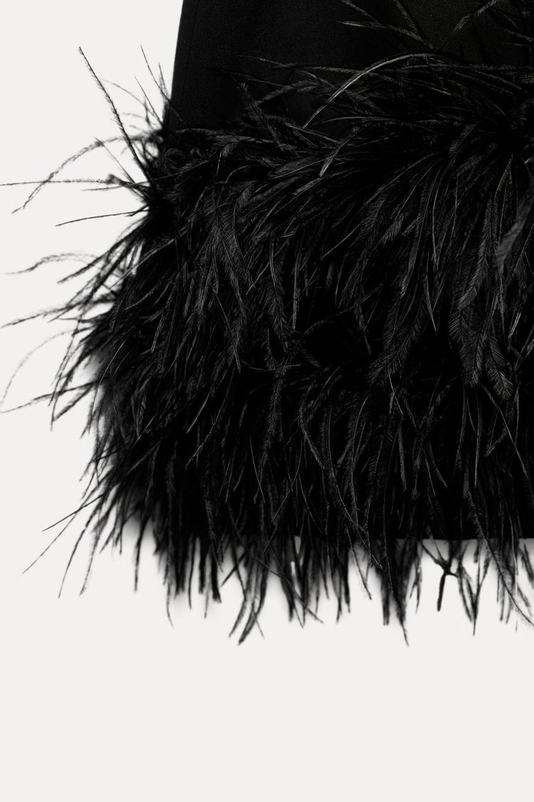 Women Dress | Mini Length Strapless Design With Feather Trim
