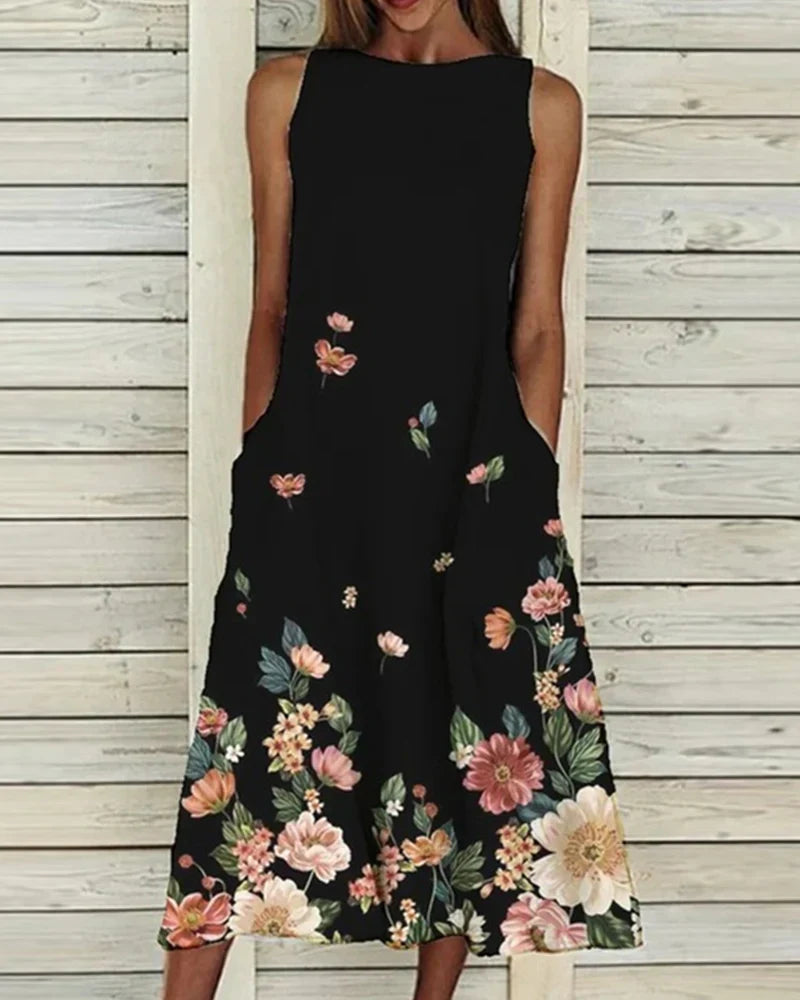 Women Dress | Midi Length Floral Pattern A-Line Fit Silhouette Shape