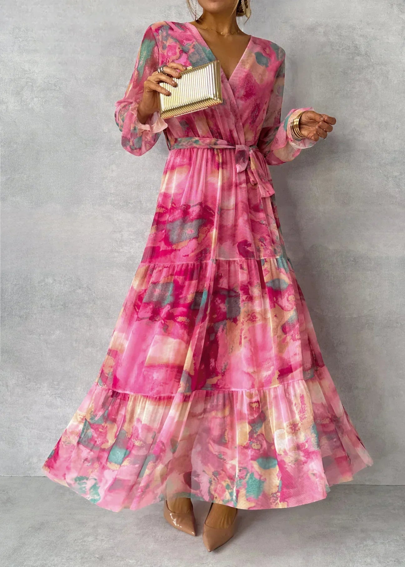 Women Maxi Dress | Long Sleeve Wrap Silhouette Fit