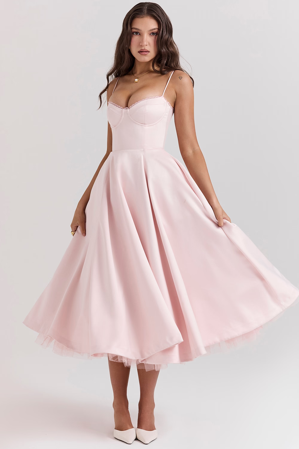 Women Midi Dress | A-Line Skirt With Corset Bodice Sweetheart Neckline