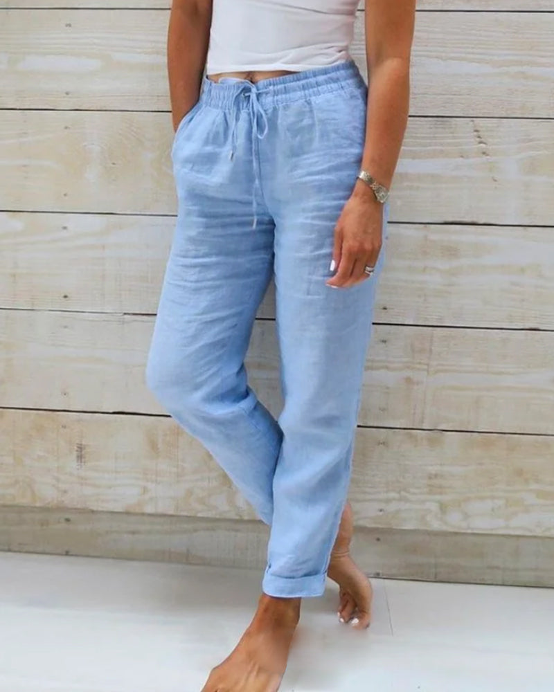 Women Trousers | Relaxed Fit Straight Leg High Elastic Waist Design