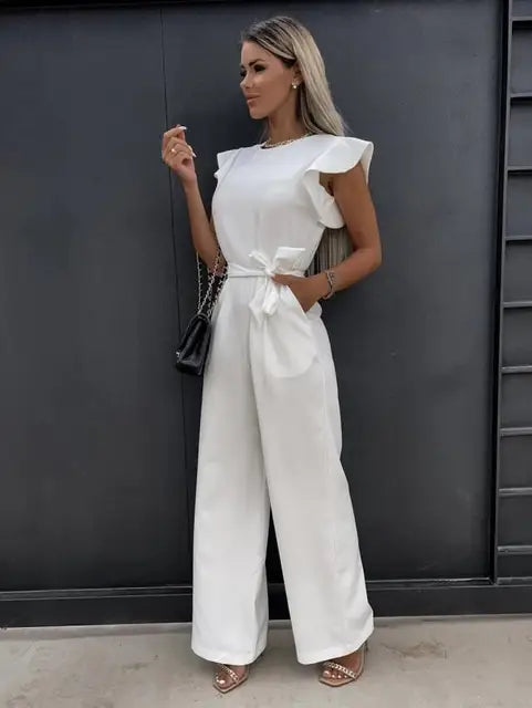 Women Jumpsuit | Slim Fit Ruffled Sleeves And Wide Leg Detail