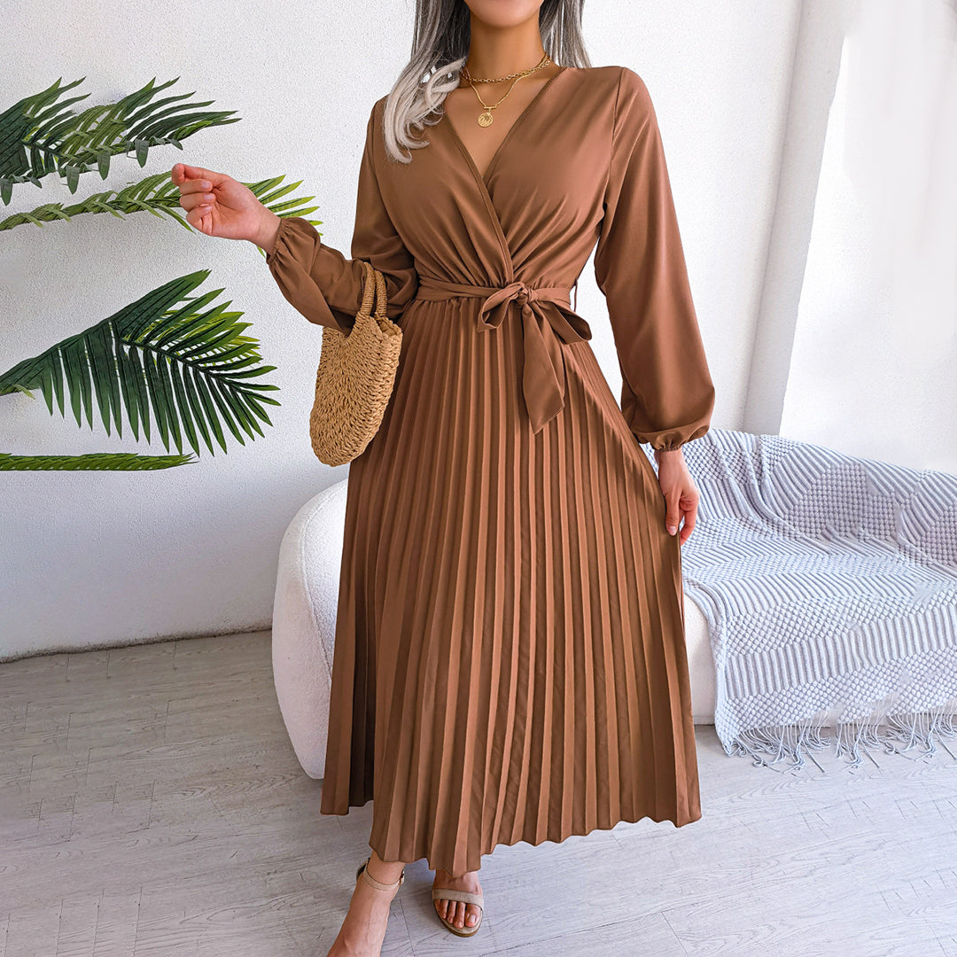 Women Maxi Dress | Long Sleeve Pleated Full Length Design