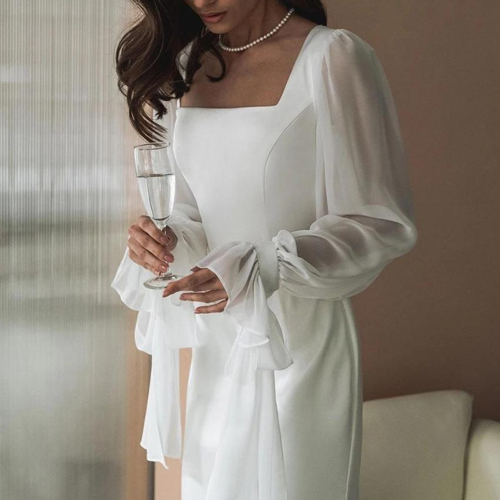 Women Maxi Dress | Long Sleeves Square Neckline Floor Length Fit