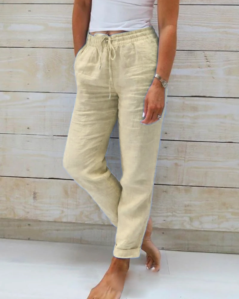 Women Trousers | Relaxed Fit Straight Leg High Elastic Waist Design
