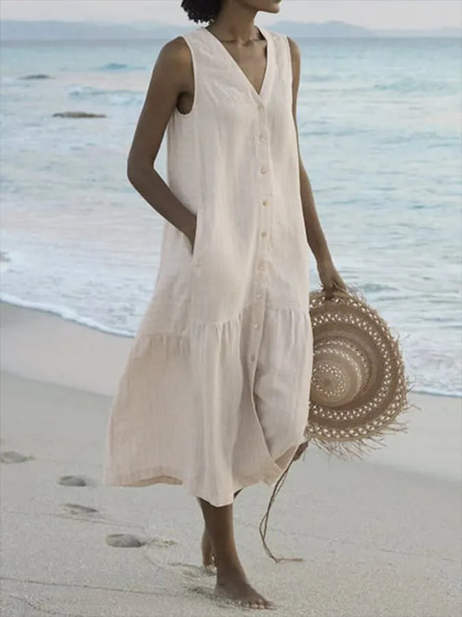 Women Dress | Relaxed Fit Midi Length With Button Placket Design