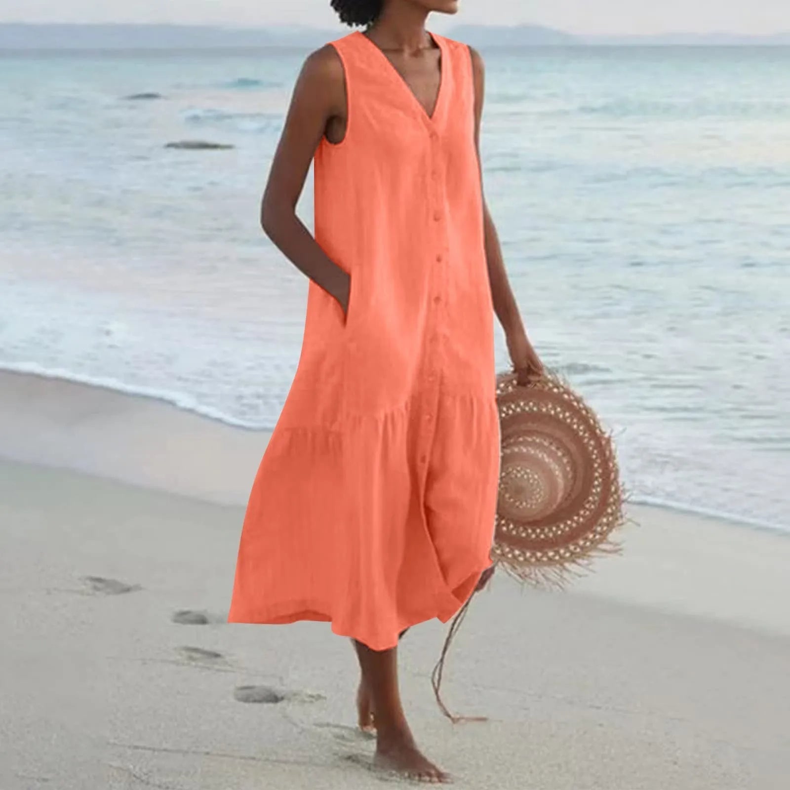 Women Midi Dress | Button Front Placket Design