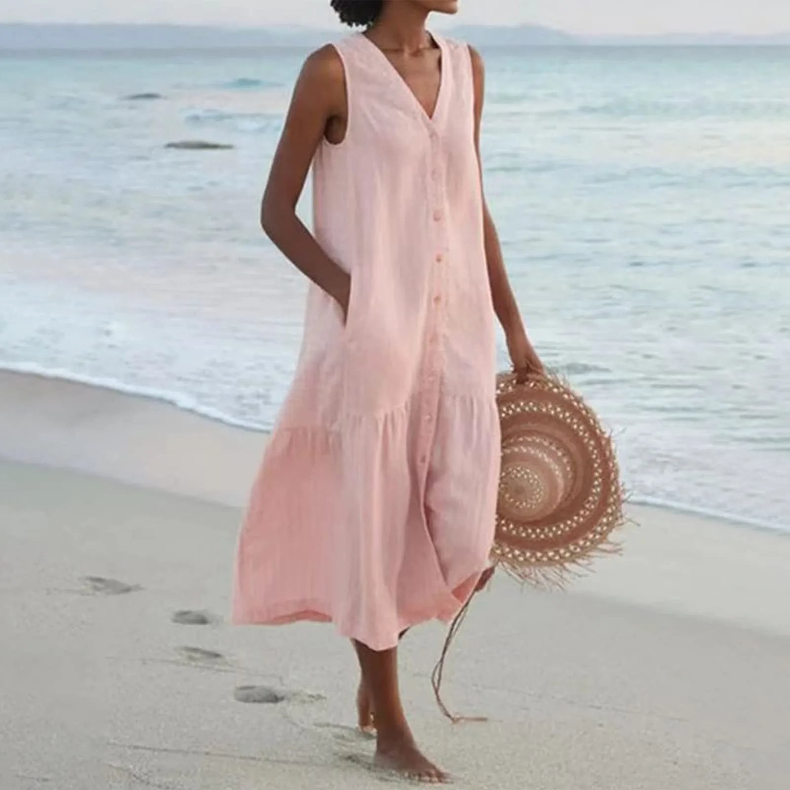 Women Dress | Relaxed Fit Midi Length With Button Placket Design