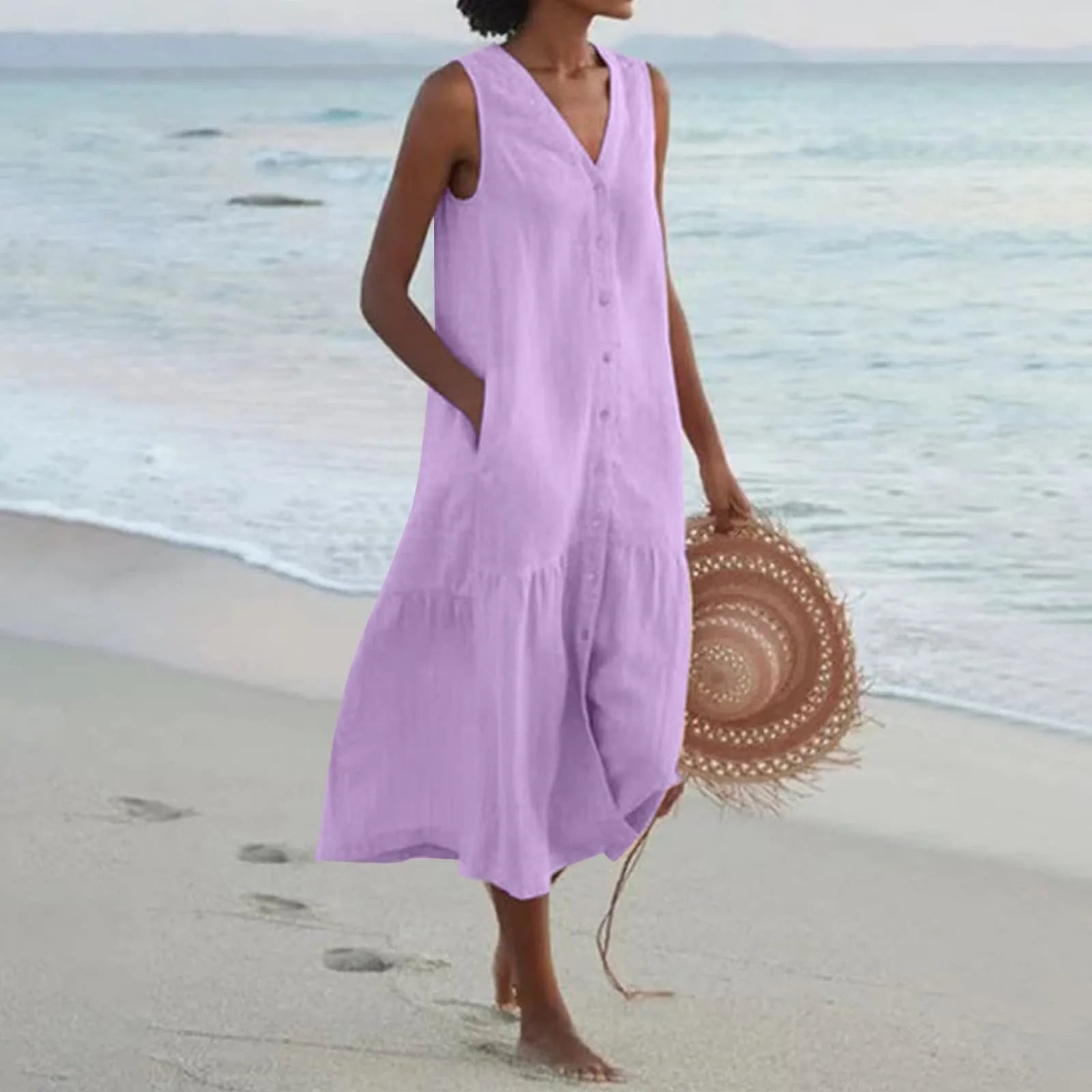 Women Midi Dress | Button Front Placket Design