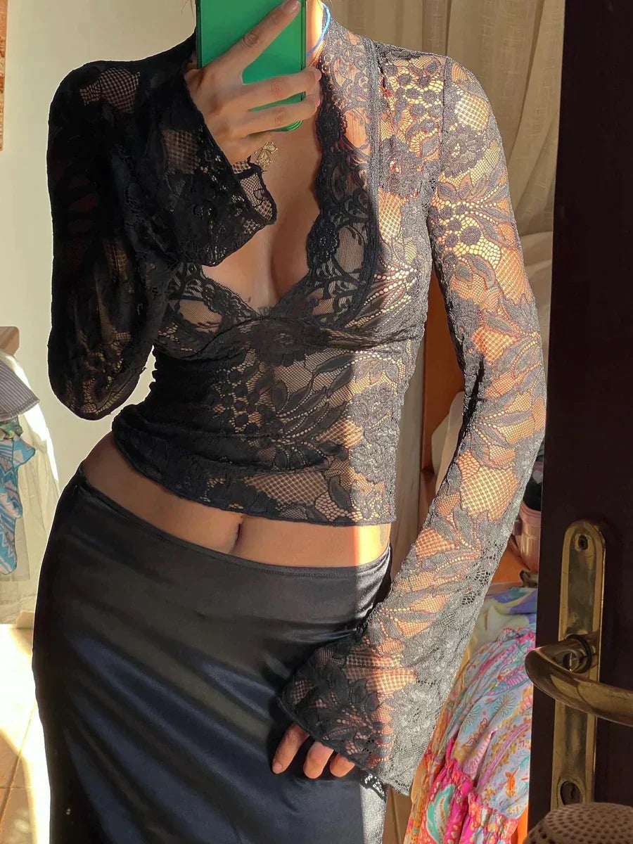 Women Top | Long Sleeves Deep V Neck