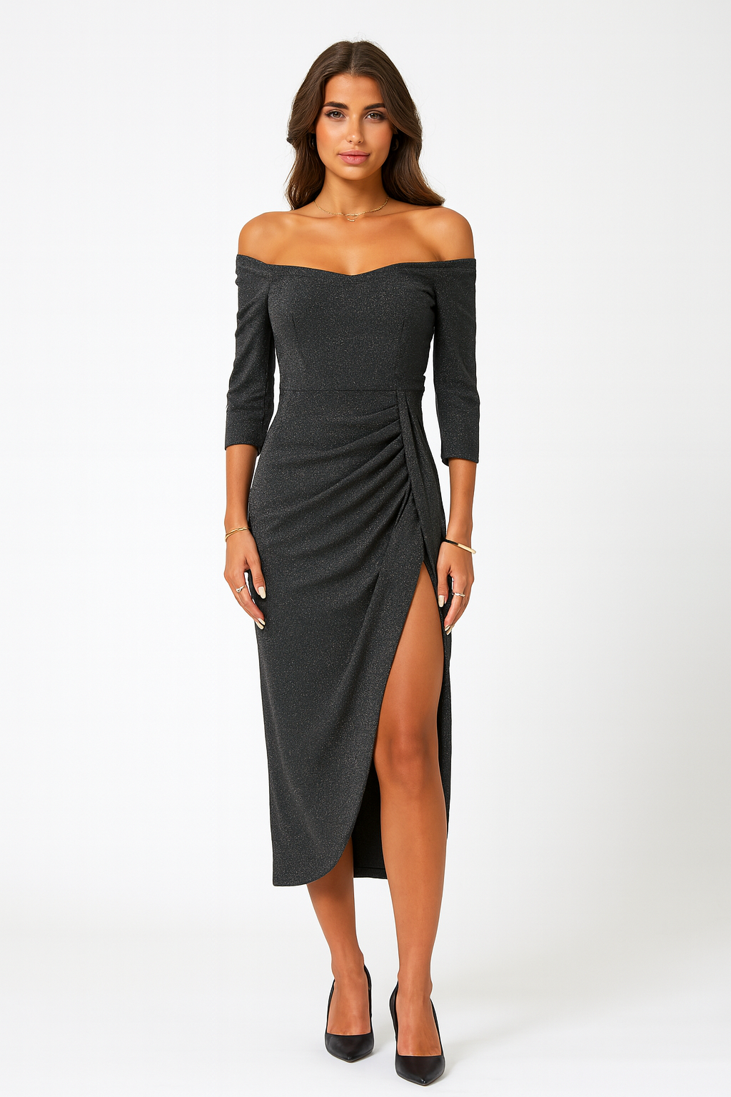 Women Midi Dress | Off Shoulder Slit Design