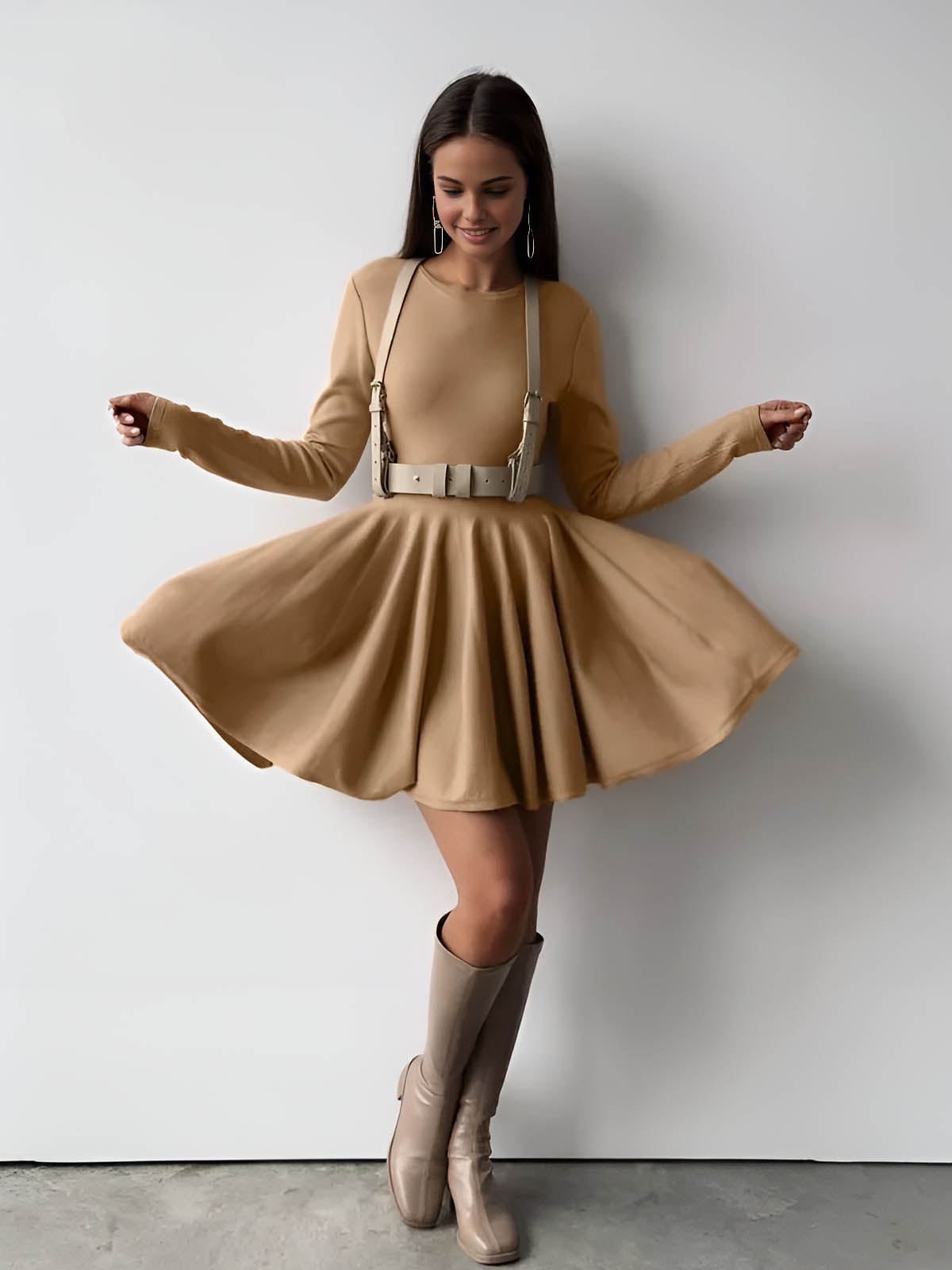 Women A-Line Long Sleeve Dress | Round Neckline Structure Design