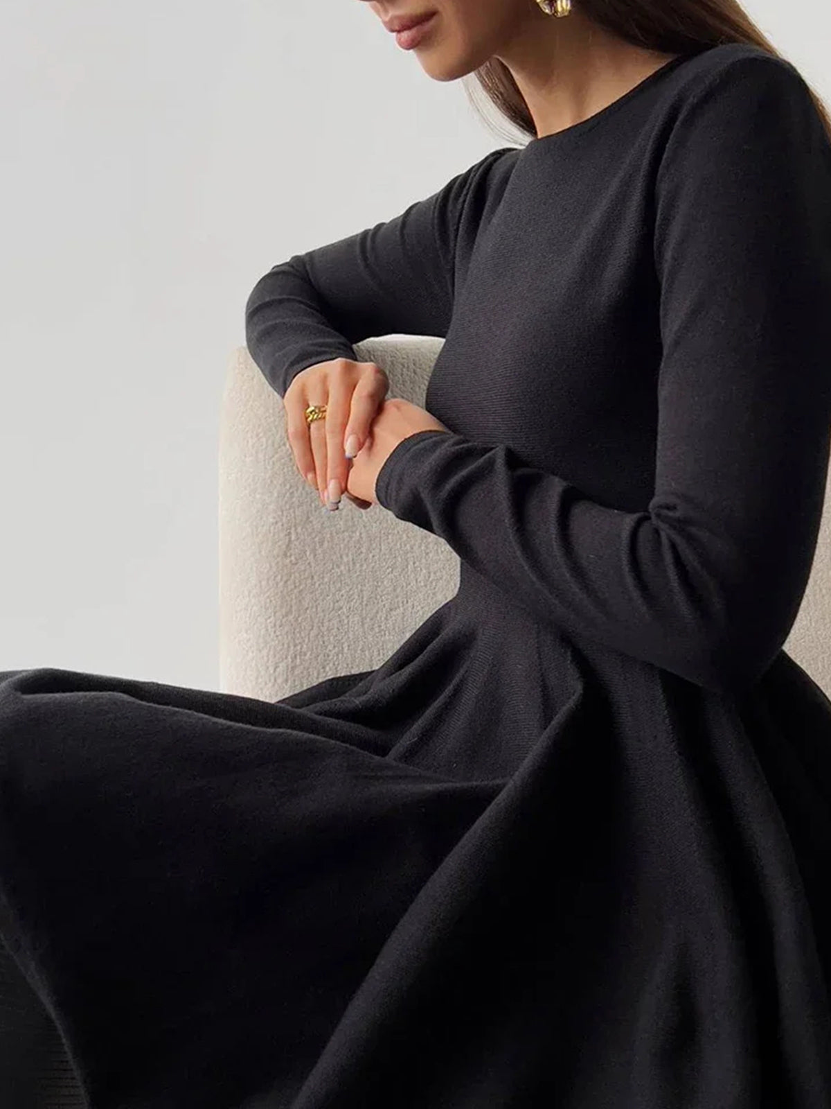 Women A-Line Long Sleeve Dress | Round Neckline Structure Design