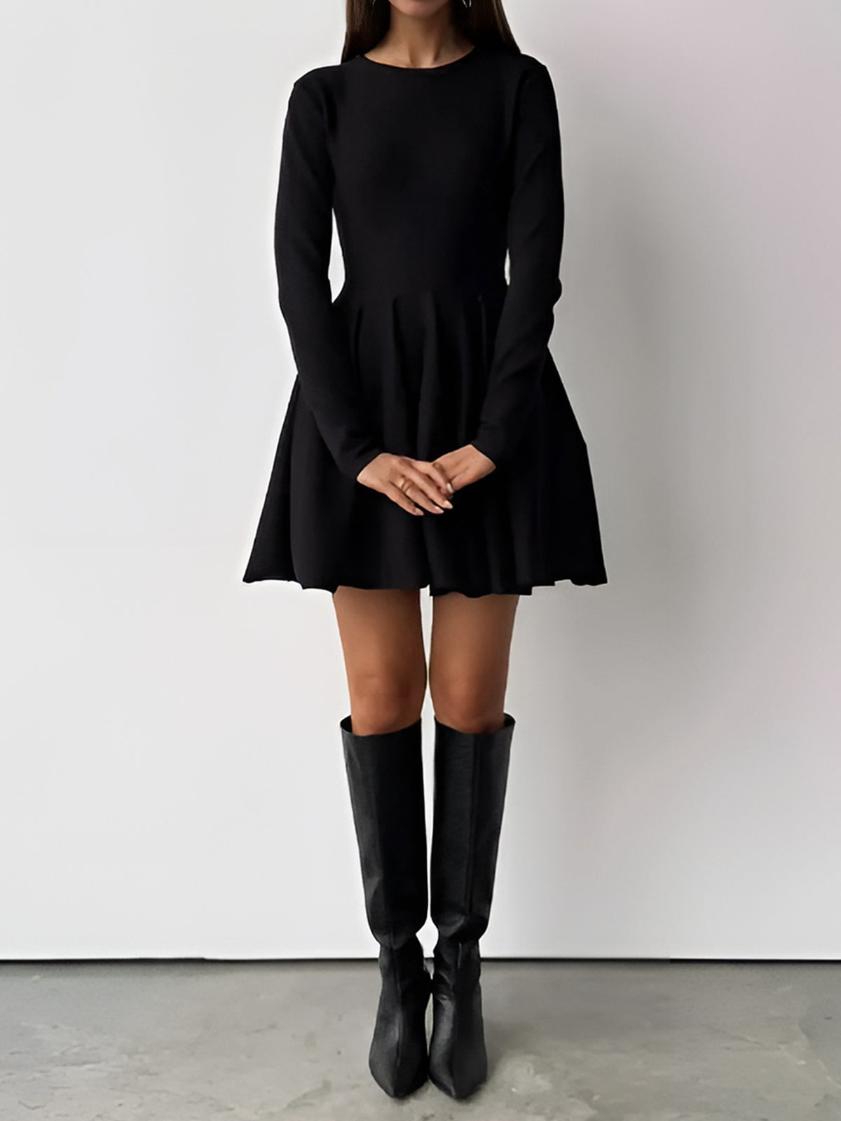 Women A-Line Long Sleeve Dress | Round Neckline Structure Design