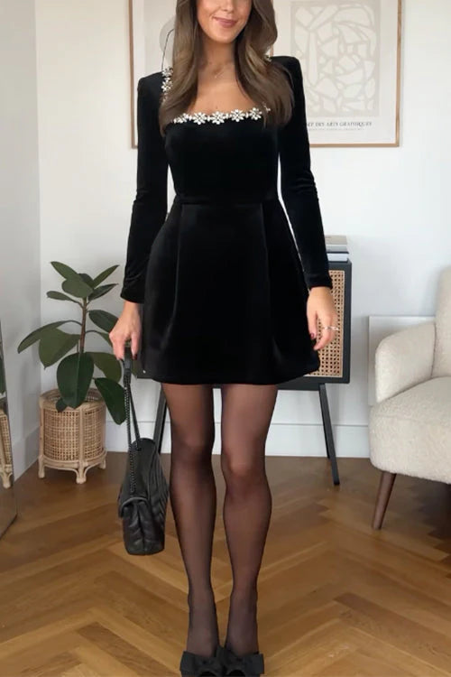 Women Long Sleeve Dress | Square Neckline With Pockets Design Style