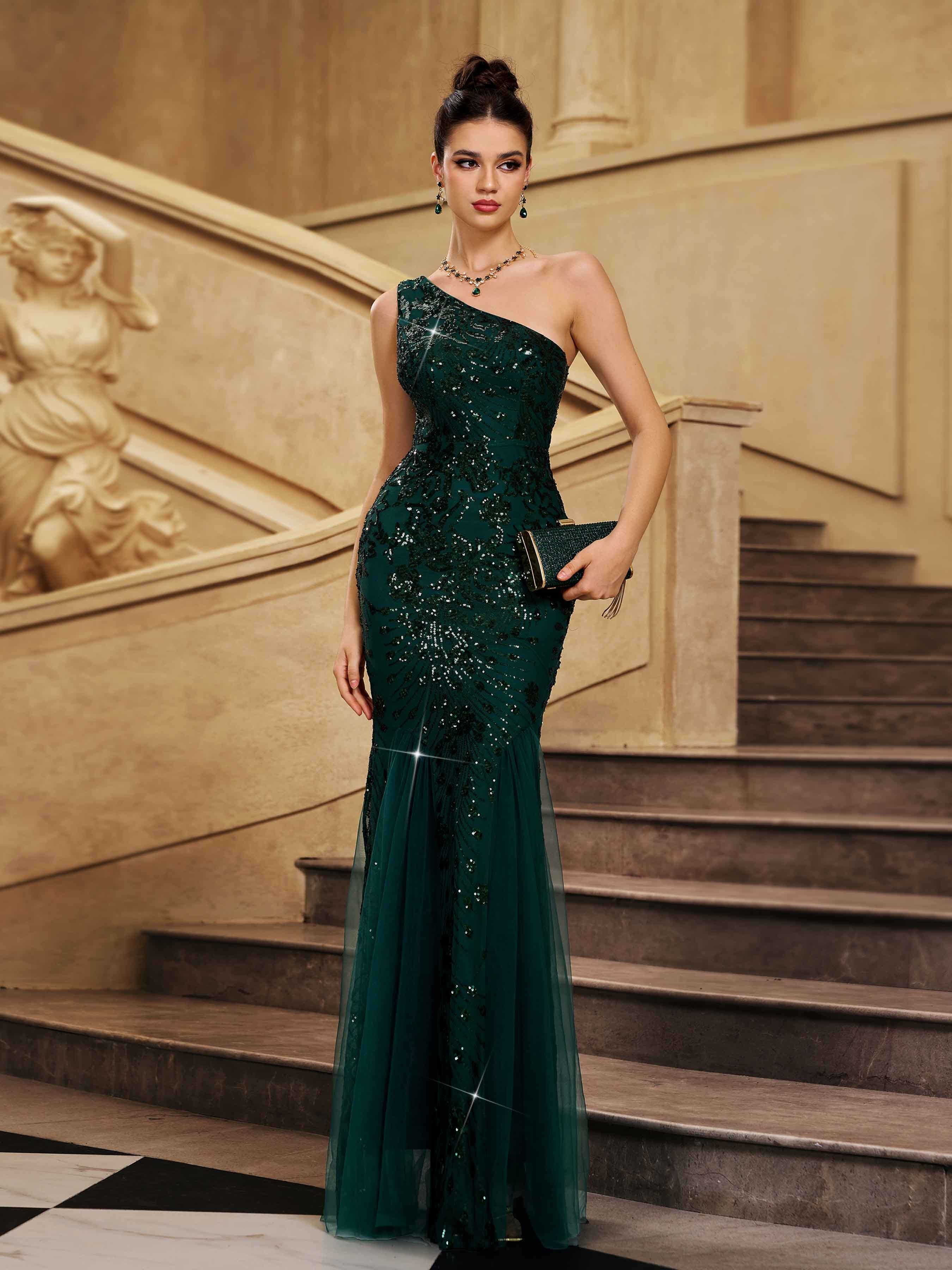 Women Evening Dress | One Shoulder Mermaid Silhouette Construction