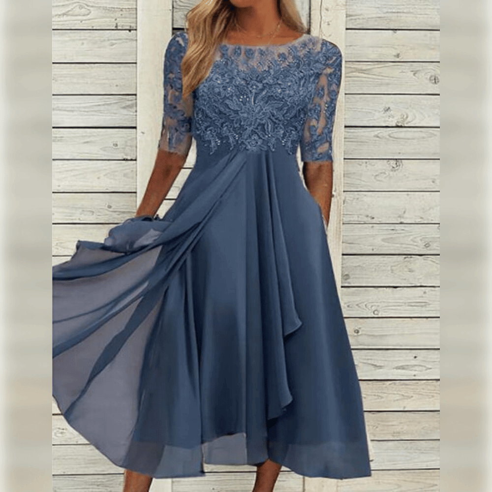 Women Midi Dress | Mid Length With Embroidered Bodice Detail