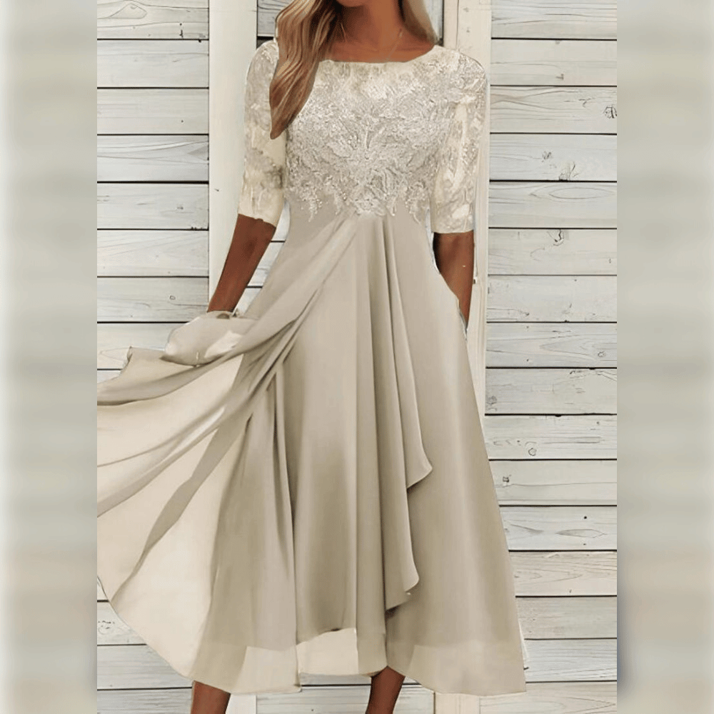 Women Dress | Midi Length With Embroidered Bodice And Short Sleeves