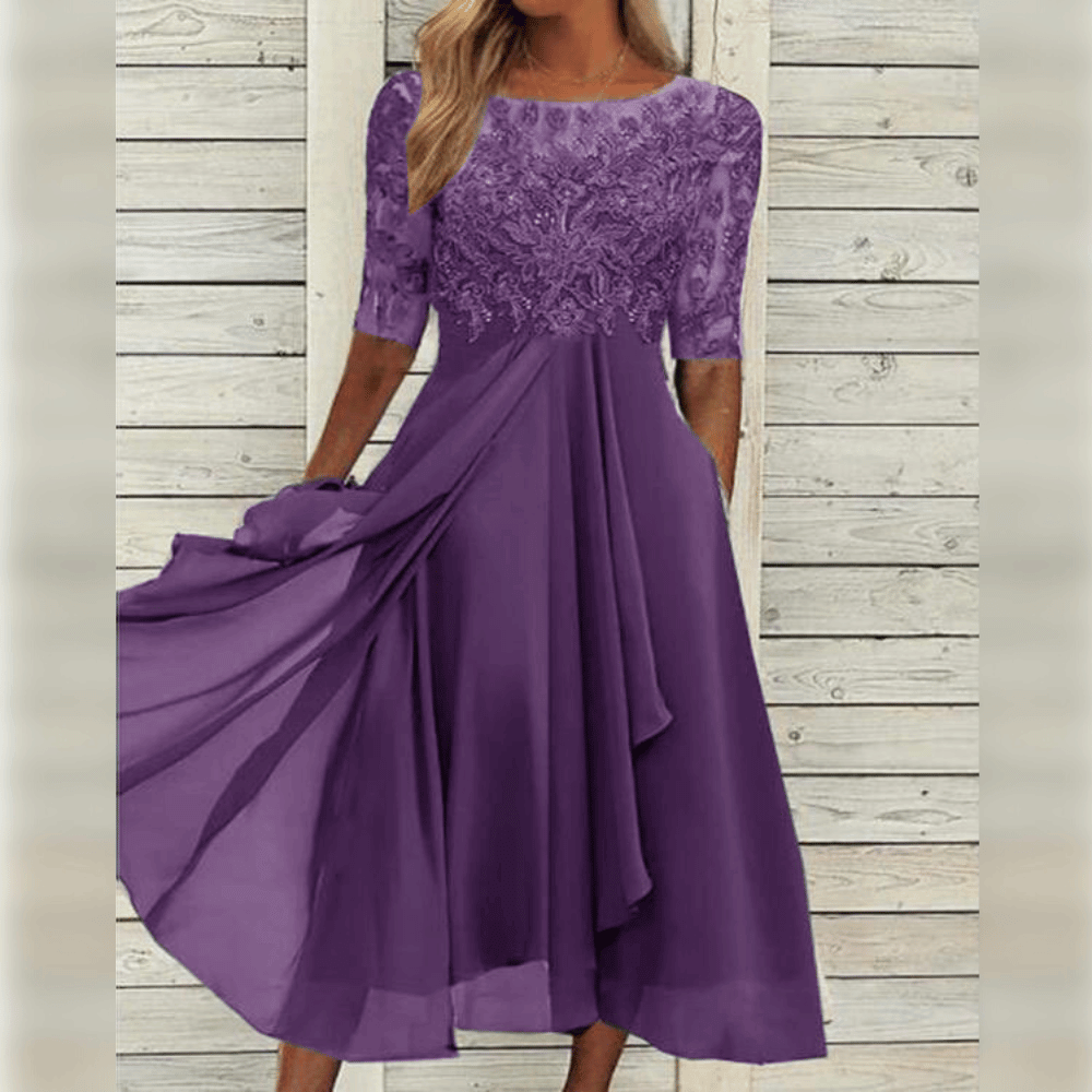 Women Dress | Midi Length With Embroidered Bodice And Short Sleeves