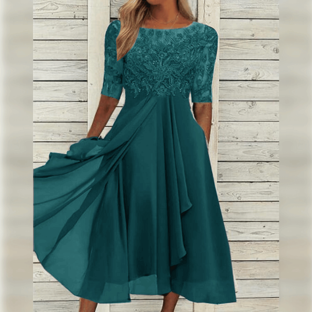 Women Midi Dress | Mid Length With Embroidered Bodice Detail
