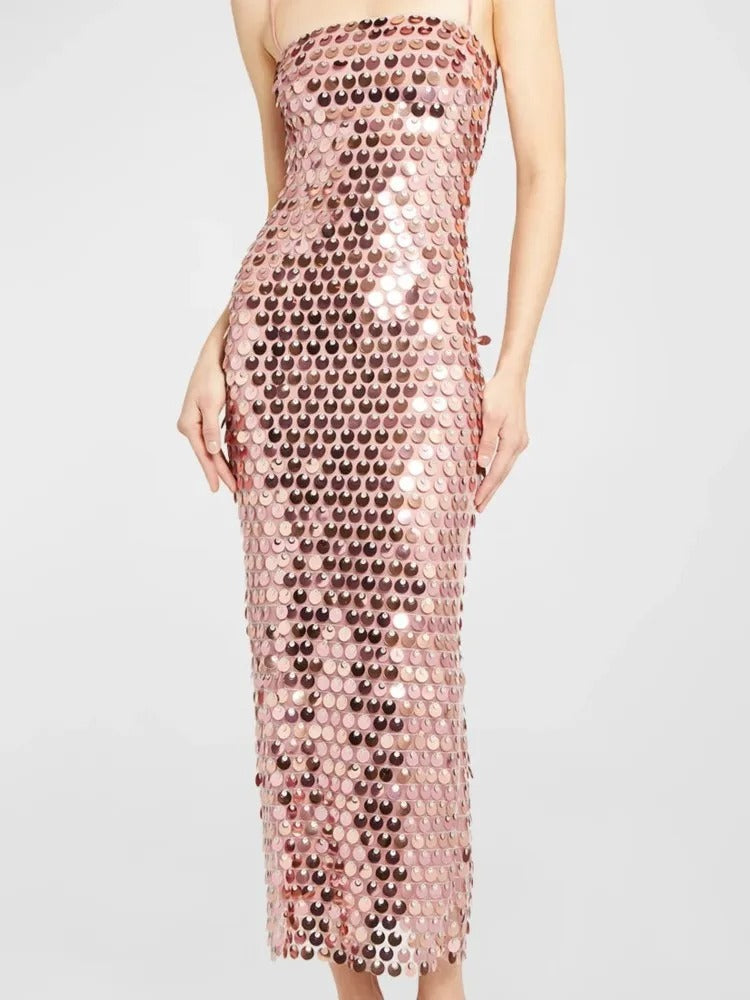 Women Midi Dress | Spaghetti Strap Sequin Design