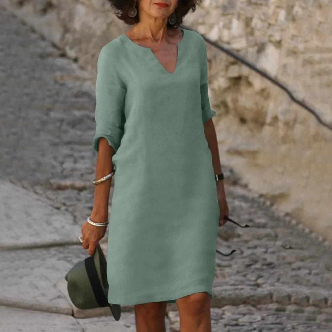 Women Dress | V-Neck Quarter Sleeve Knee Length Design