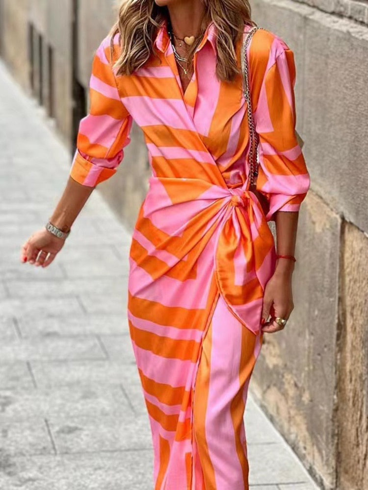 Women Wrap Dress | Quarter Sleeve Midi Wrap Silhouette Structure Detail