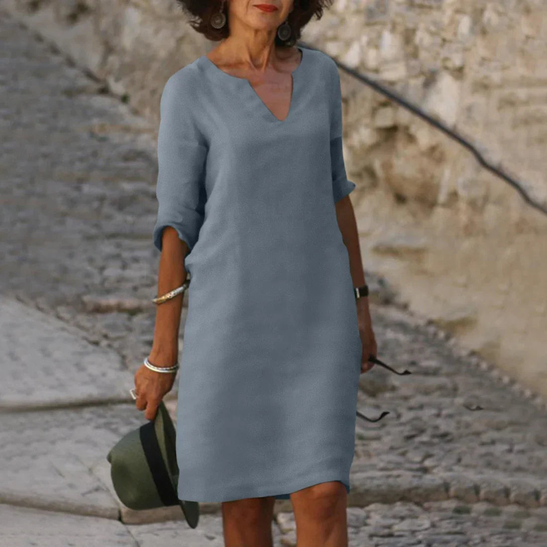 Women Dress | V-Neck Quarter Sleeve Knee Length Design