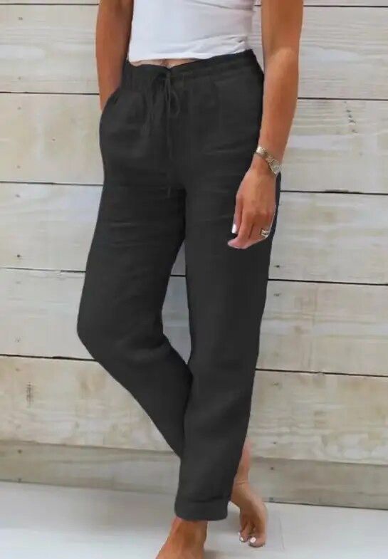 Women Trousers | Relaxed Fit Straight Leg High Elastic Waist Design