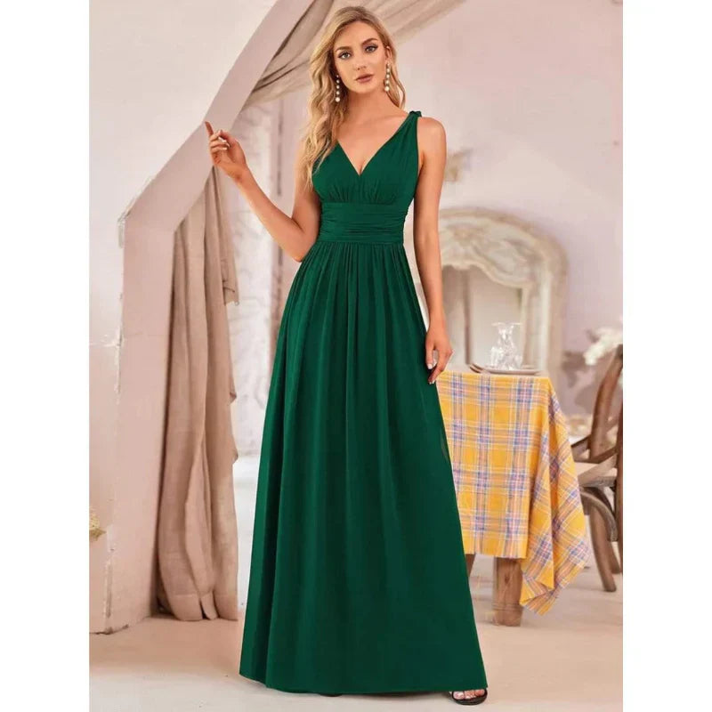 Women Sleeveless Dress | V-Neckline Maxi Length Silhouette Design