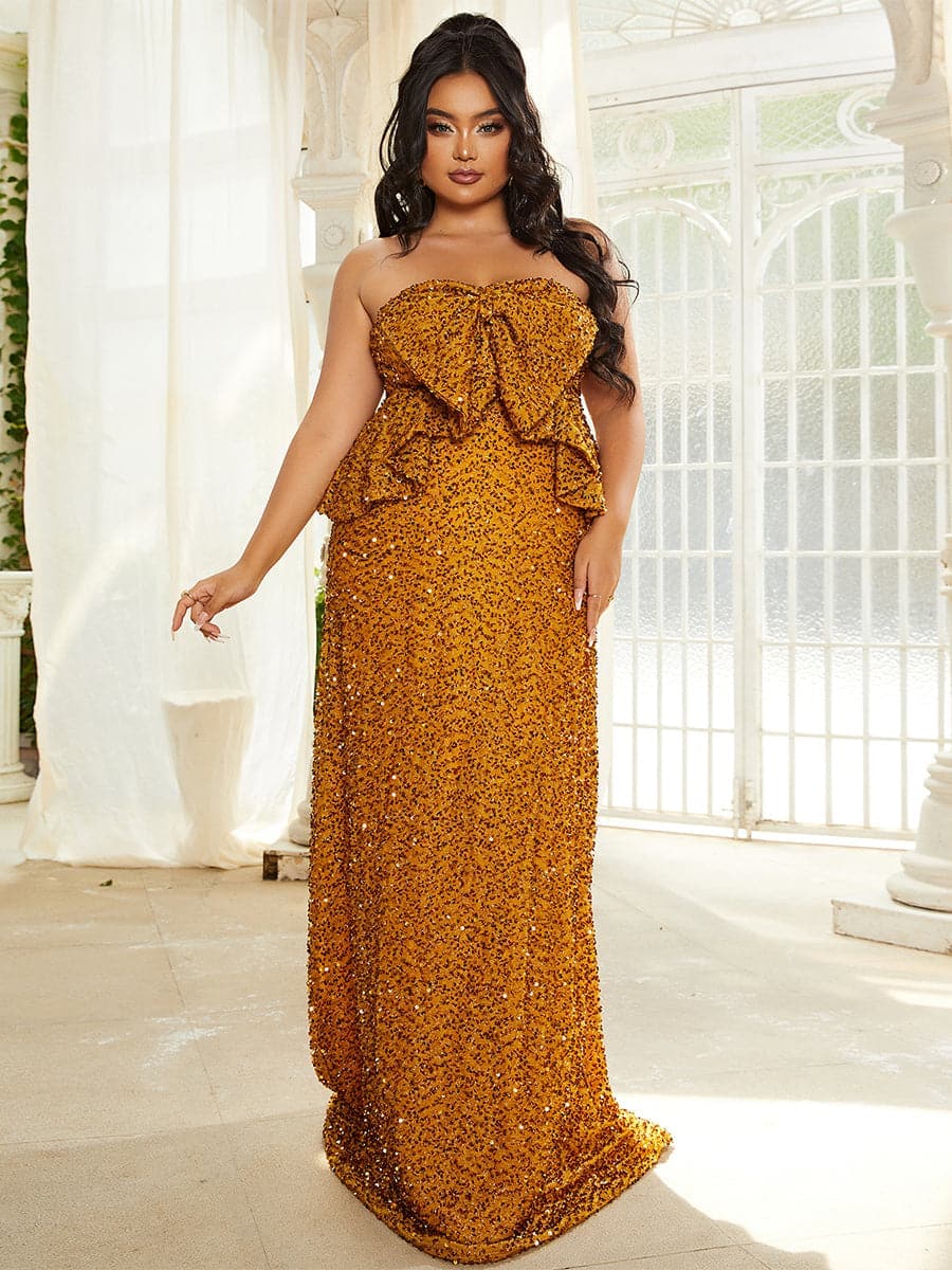 Women Evening Dress | Plus Size Strapless Mermaid Design Regular Fit