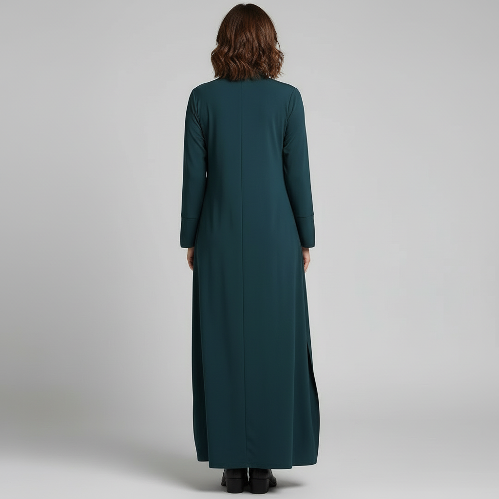 Women Dress | Long Length with Collar V-neck Sleeves Relaxed Fit