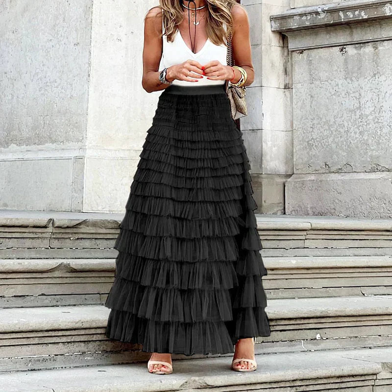 Women Maxi Skirt | Elastic Waistband Pleated Design