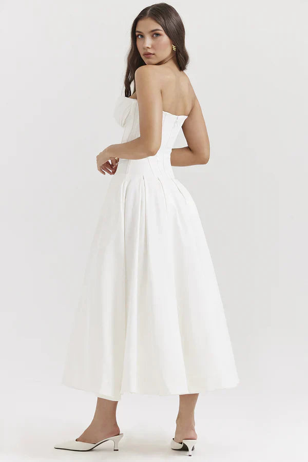 Women Midi Dress | Strapless Corset Bodice Sweetheart Neckline