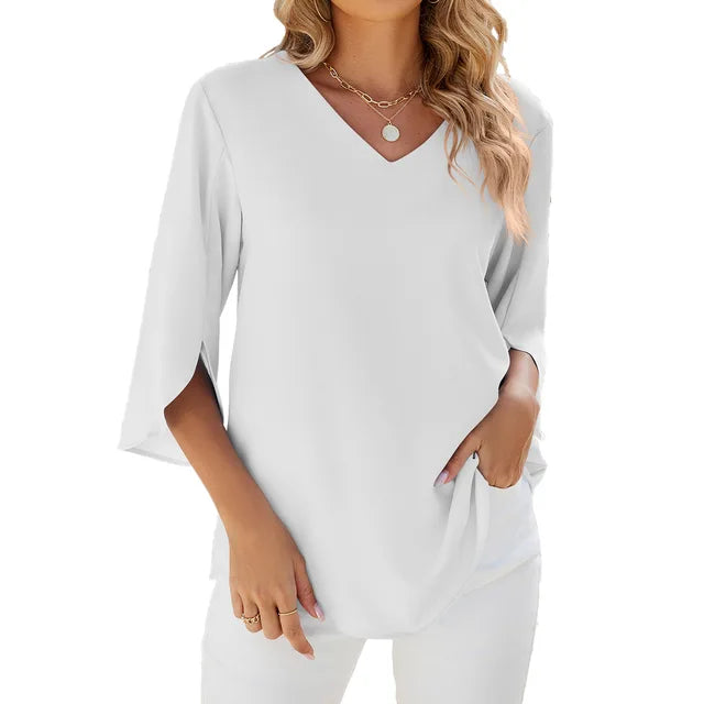 Women Blouse | Three Quarter Sleeve V Neck Top