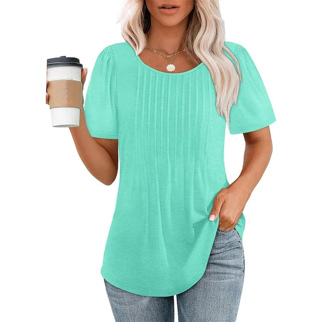 Women T-Shirt | Flat Neckline With Pleated Detail Design
