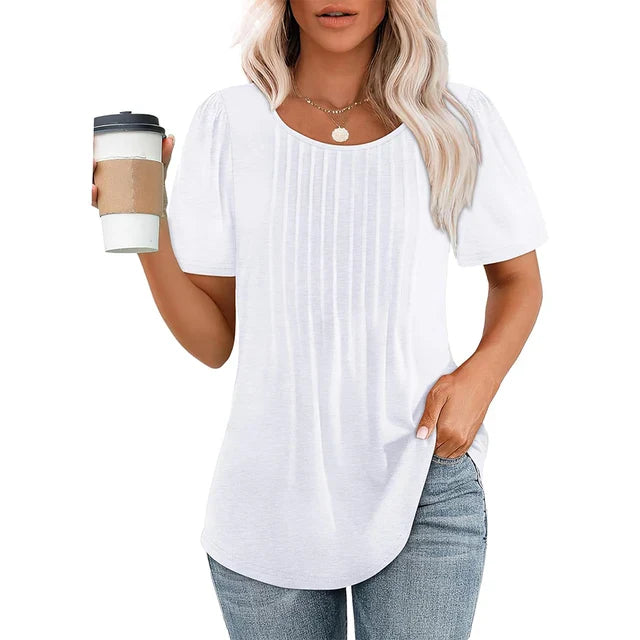 Women T-Shirt | Flat Neckline With Pleated Detail Design