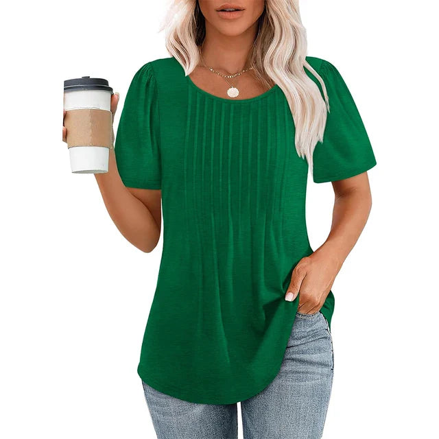 Women T-Shirt | Flat Neckline With Pleated Detail Design
