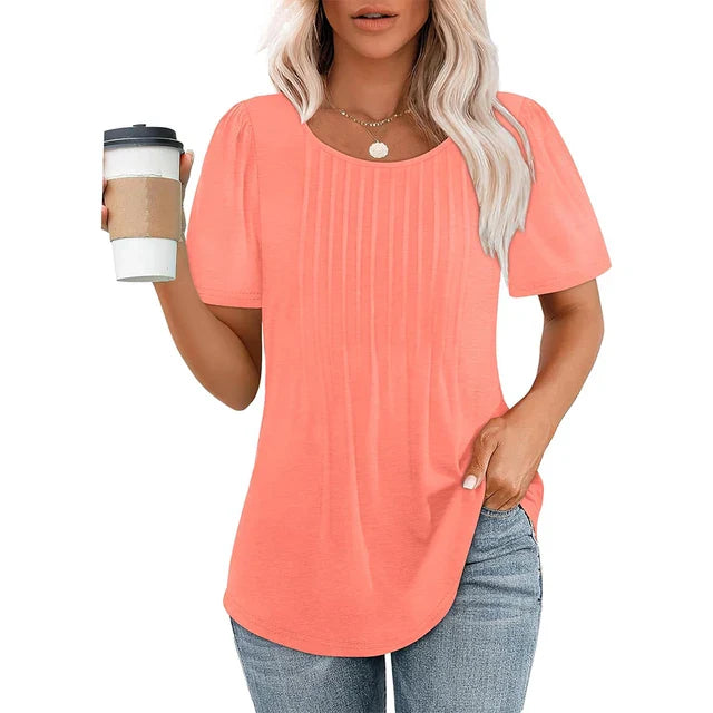 Women T-Shirt | Flat Neckline With Pleated Detail Design