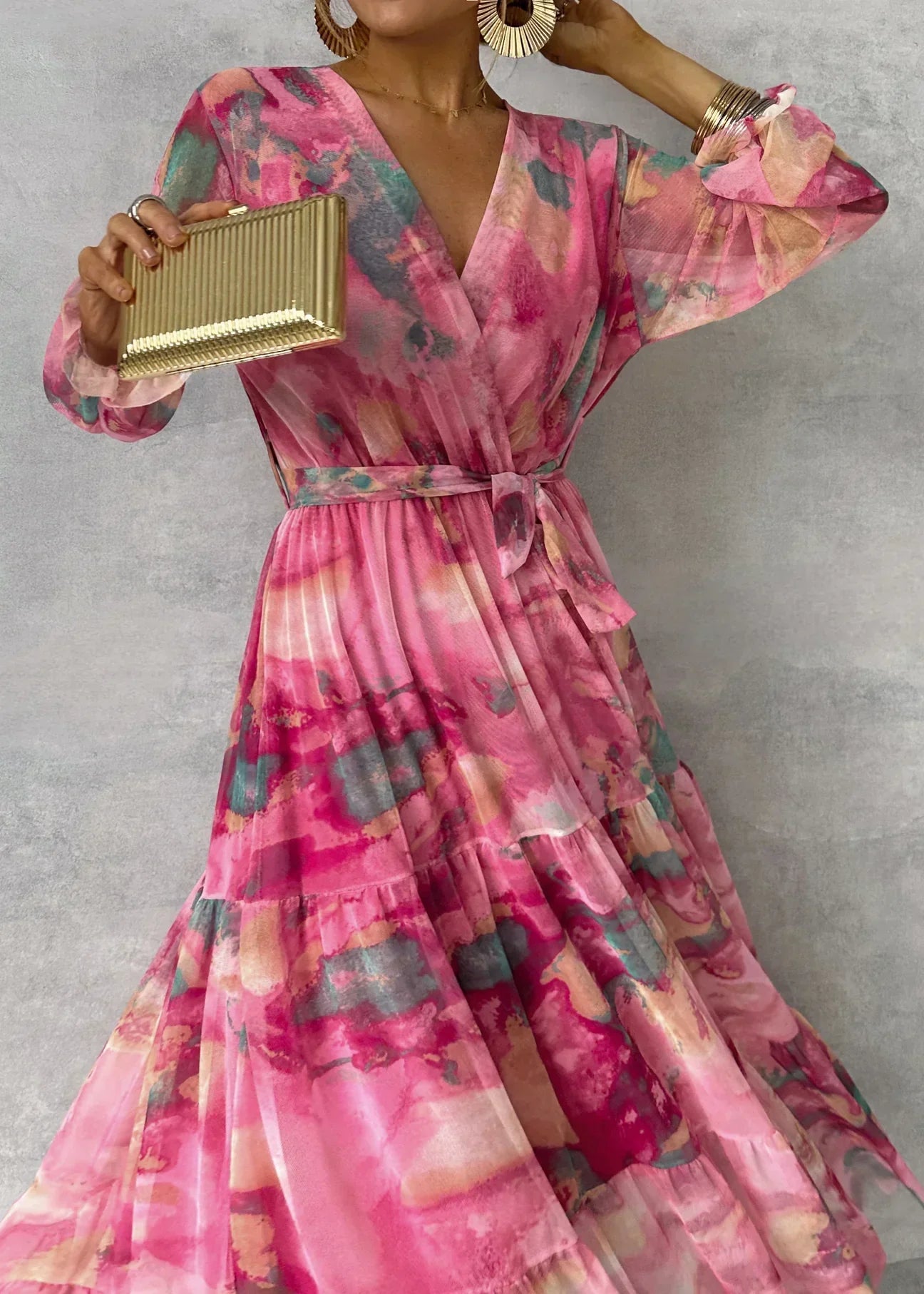 Women Maxi Dress | Long Sleeve Wrap Silhouette Fit