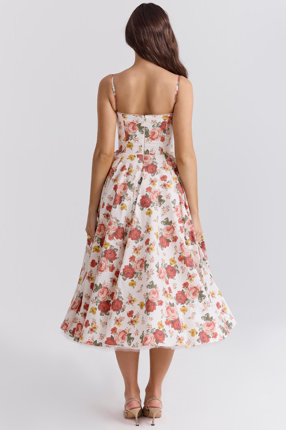 Women Midi Dress | A-Line Skirt With Corset Bodice Sweetheart Neckline