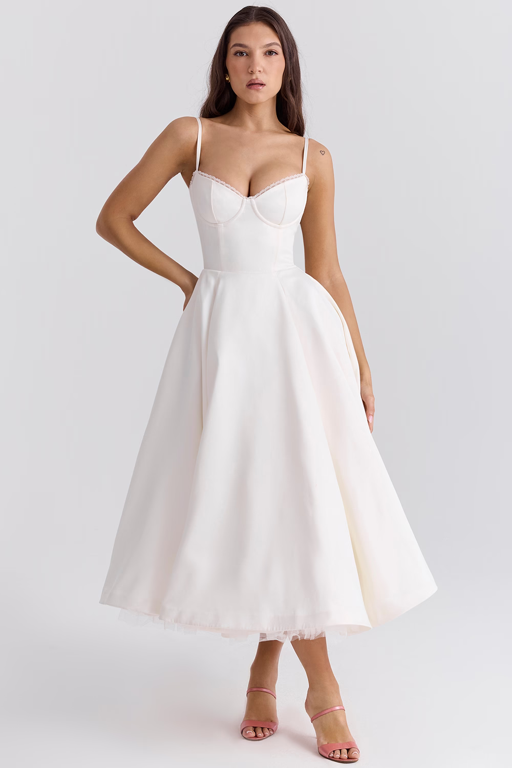Women Midi Dress | A-Line Skirt With Corset Bodice Sweetheart Neckline