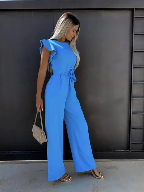 Women Jumpsuit | Slim Fit Wide Leg With Ruffled Sleeves Construction