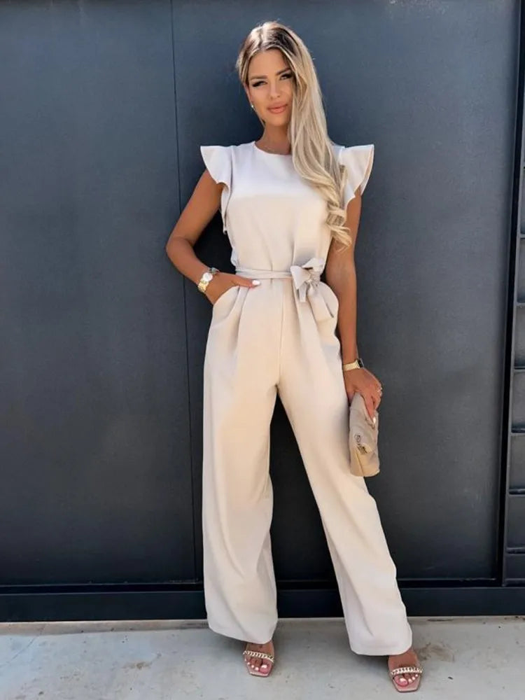Women Jumpsuit | Slim Fit Wide Leg With Ruffled Sleeves Construction