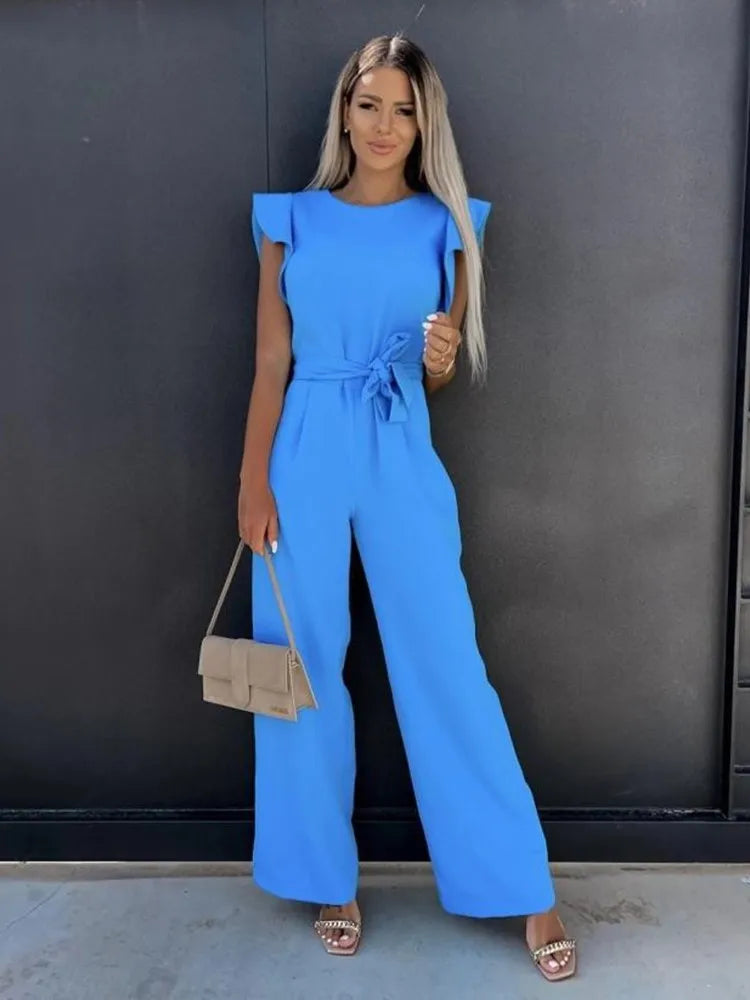 Women Jumpsuit | Slim Fit Ruffled Sleeves And Wide Leg Detail