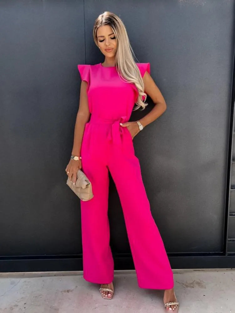 Women Jumpsuit | Slim Fit Wide Leg With Ruffled Sleeves Construction