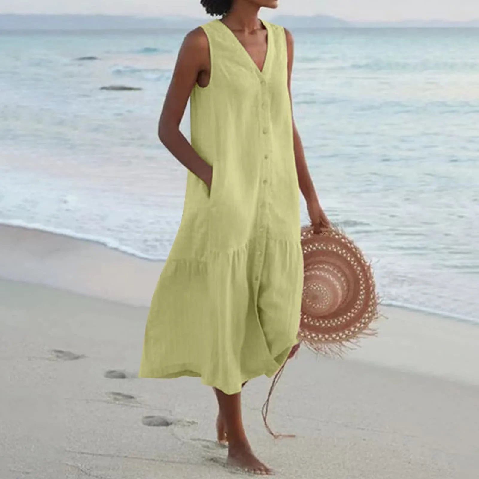 Women Midi Dress | Button Front Placket Design