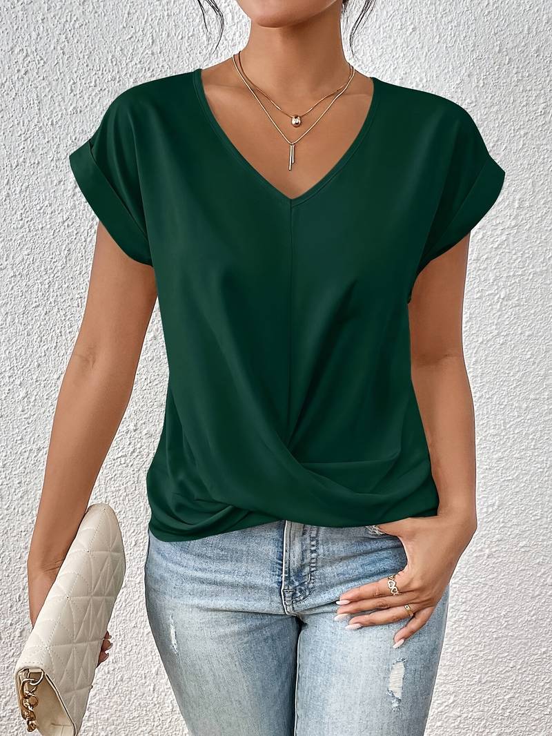 Women Short Sleeve Top | V Neckline With Front Twist Detail Design