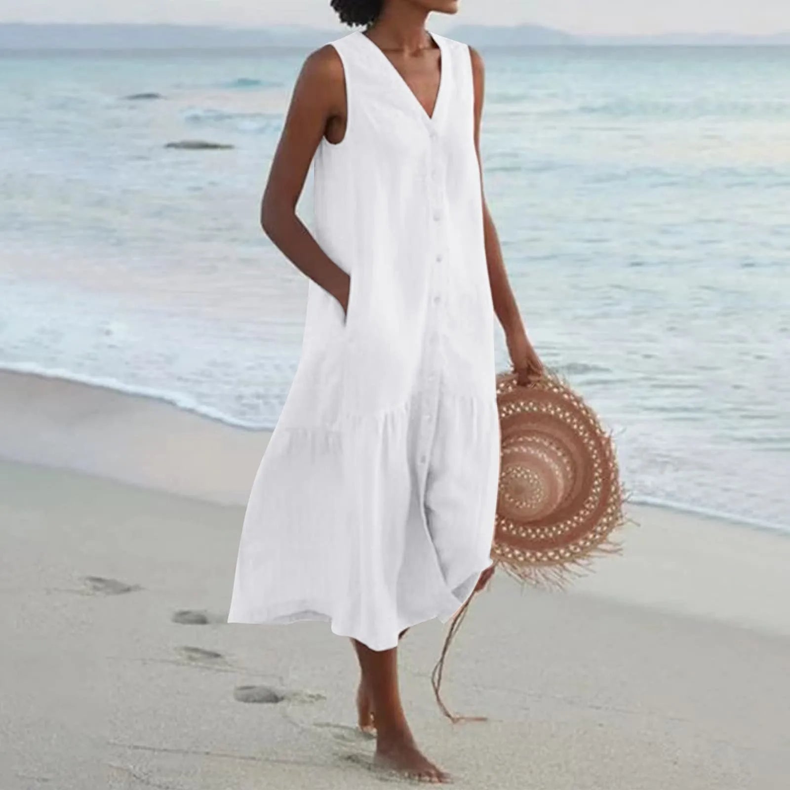 Women Dress | Relaxed Fit Midi Length With Button Placket Design