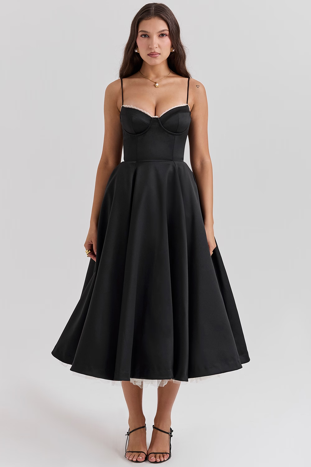Women Midi Dress | A-Line Skirt With Corset Bodice Sweetheart Neckline